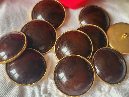 Lot 6 gros boutons vintage métal doré marron marbrure 2,3 cm ref 3672