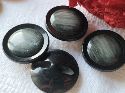 Lot 4 gros boutons vintage noir gris reflet nacré pied 2,7 cm ref 1246