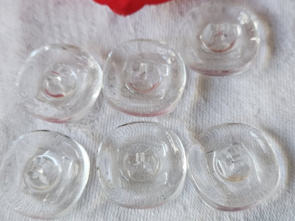 Lot 6 gros boutons en verre anciens vintage transparent 2,1 cm ref 2792
