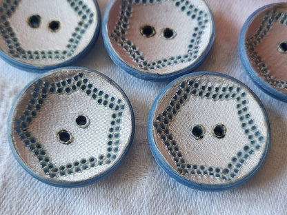 Lot 5  boutons anciens  vintage recouvert de tissu  2,7 cm bleu ref 2642
