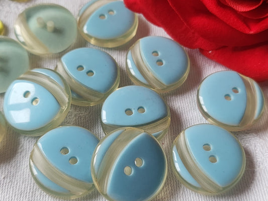 Lot 5  boutons vintage  bleu épais transparent 2,2 cm ref 5159