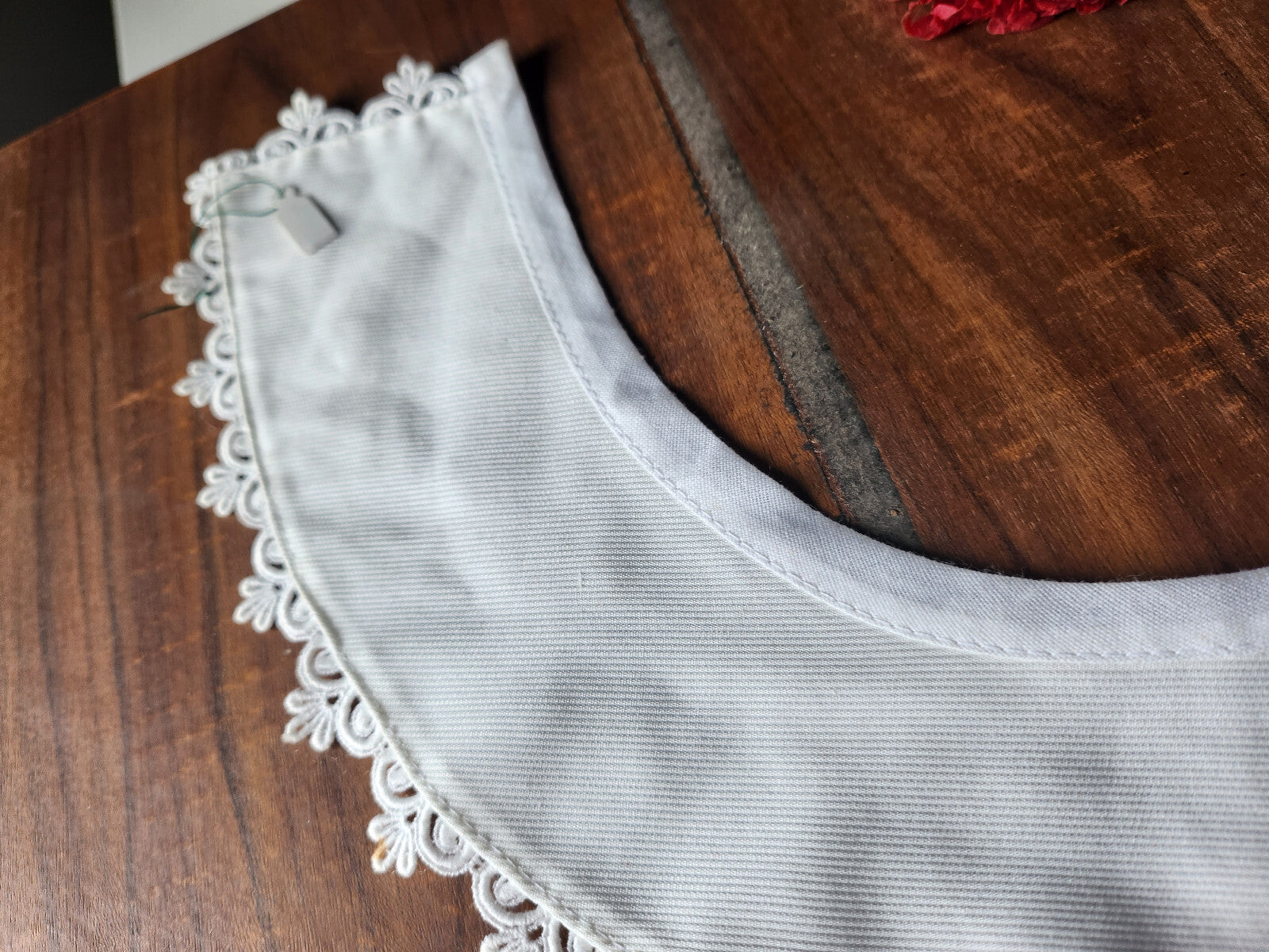 Ancien col motif  dentelle tissu tramé vintage B1-8