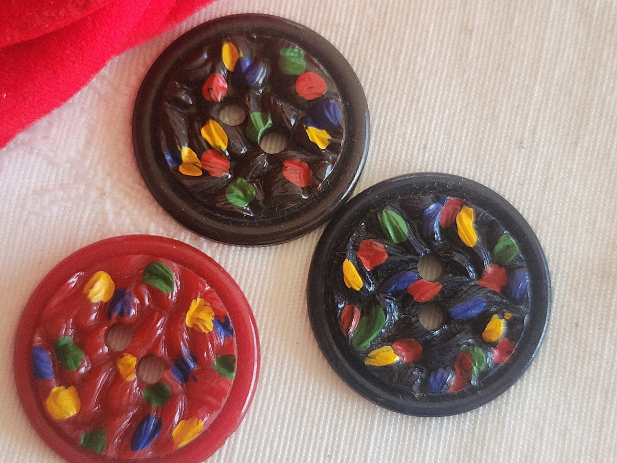 Trio boutons vintage peint texturé 2,7 cm ou 27 mm trous ref 6270