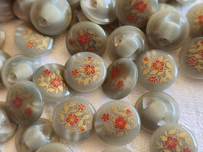 Lot 18 mignons boutons vintage gris bouquet de fleur pied 1,2 cm ref 742