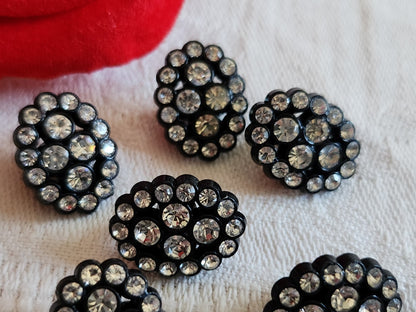 Lot 6 boutons noir acrylique strass en verre 1,3 sur 1,6 cm ref 6548