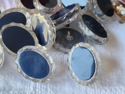 Lot 6 gros boutons anciens effet strass resine bleu 2,7 sur 2,2 cm ref 3898