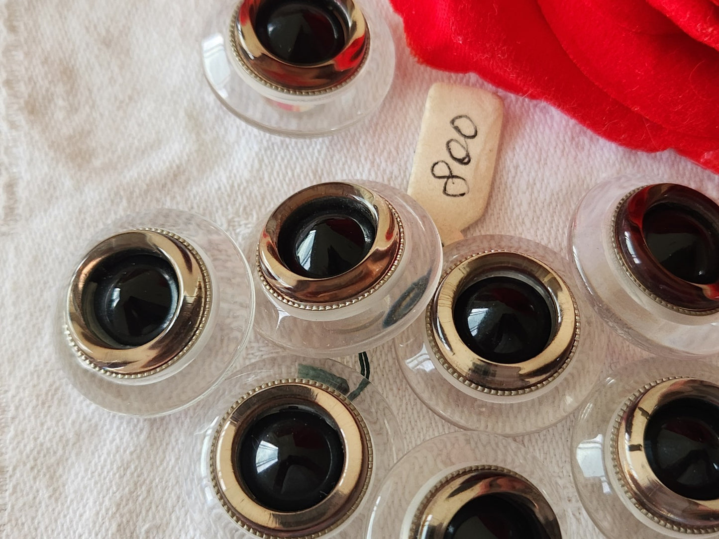 Lot 8 boutons vintage transparent noir argenté pied 2,3 cm superbe ref 5673