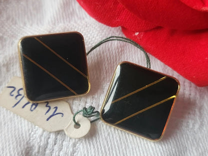 Duo boutons vintage en métal doré carré 1,6 cm pied G5D