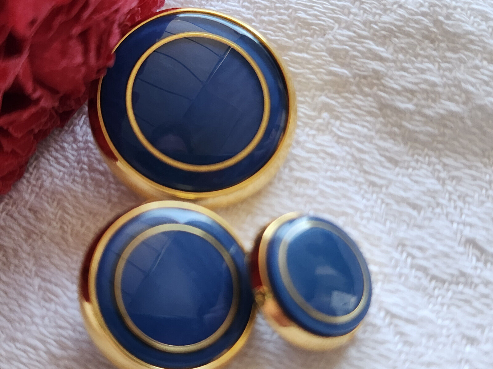 Trio boutons vintage bleu en métal à pied 1,3 à 2,3 cm G18B