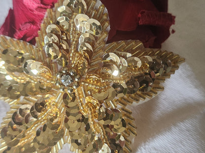 broderie perlé or vintage  ornement application sequin  9,3 cm T1
