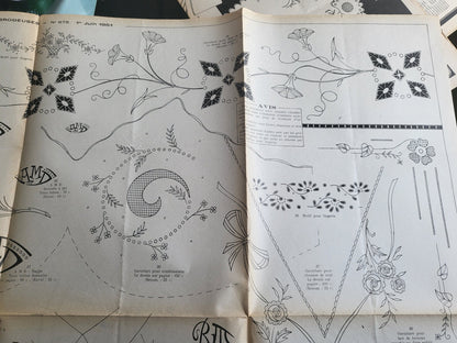 Le journal des brodeuses1951  n° 675  drap nappe à thé taie de berceau motifs