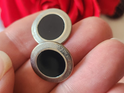 Lot 5 boutons vintage en metal argenté bleu quasi noir 1,7 cm ref 6026