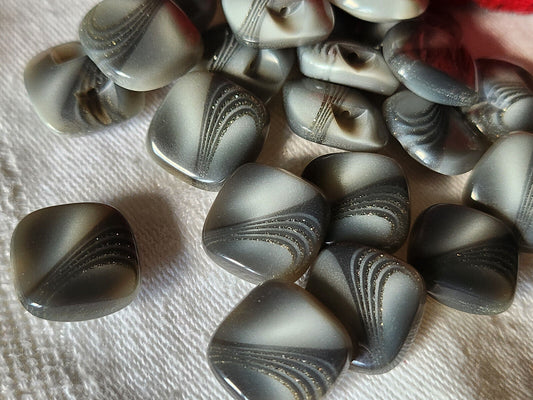 Lot 12  boutons vintage gris paillette 1,5 cm scintillants pied ref 3238