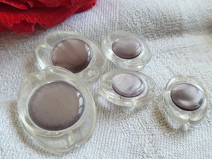 Lot 5 boutons vintage ovale transparent et violet panaché ref 5572