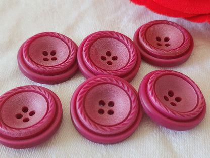 Lot 6 boutons vintage rose foncé fushia cllair 2,2 cm trou ref 3866