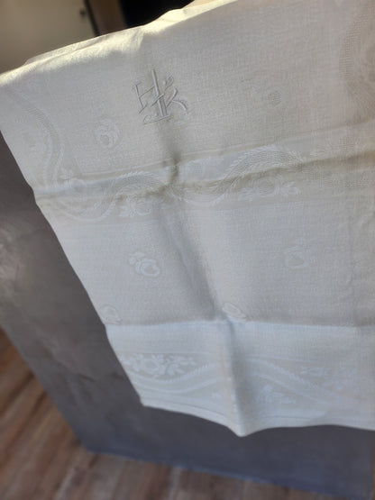 Ancienne nappe double monogramme H JK? sans doute jamais utilisé B6