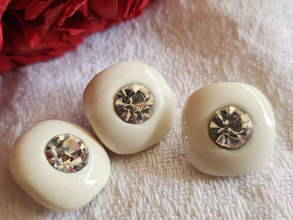 trio petits boutons vintage resine creme avec strass verre 1,4 cm D18I