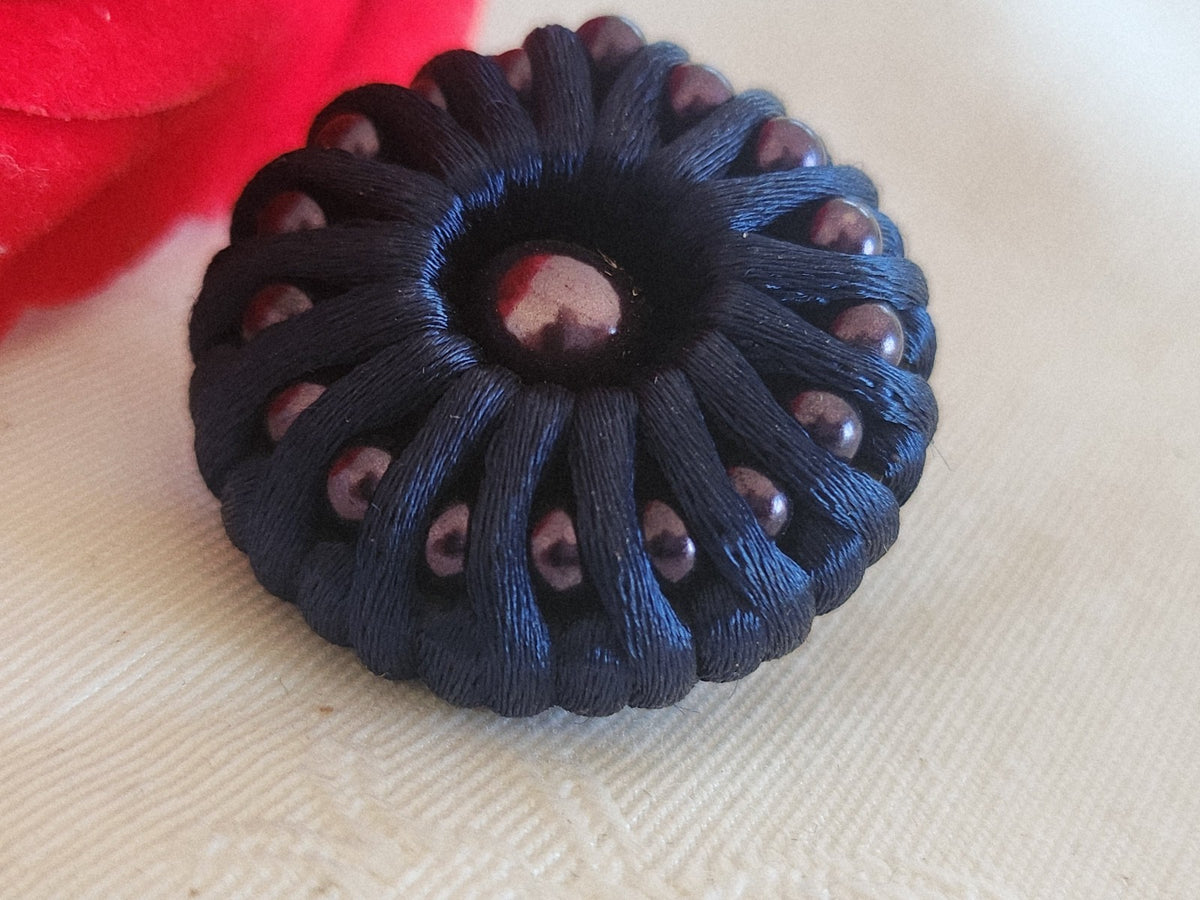 Superbe bouton ancien passementerie perlé bleu 29 mm ou  2,9 cm ref 6286