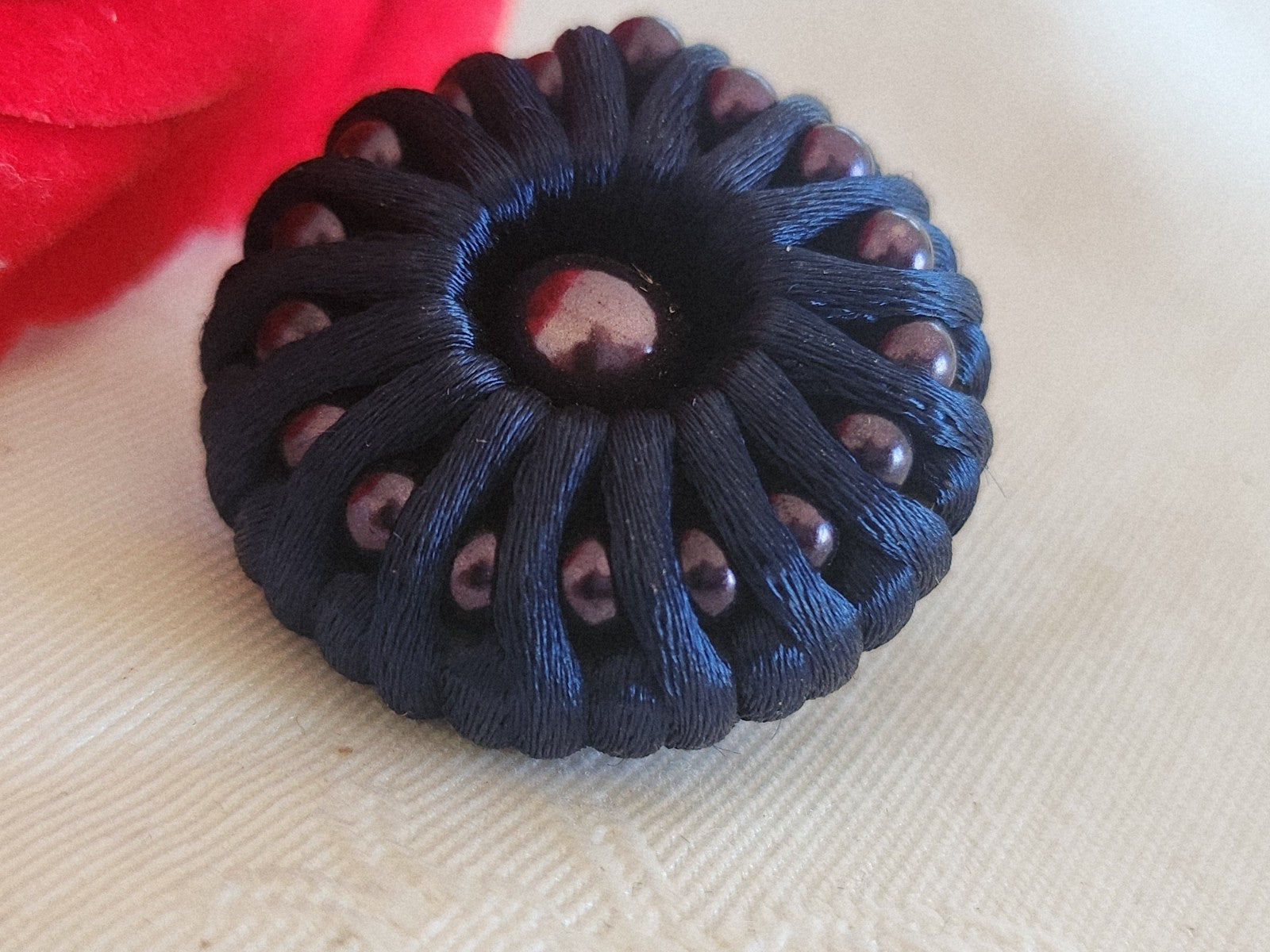 Superbe bouton ancien passementerie perlé bleu 29 mm ou  2,9 cm ref 6286