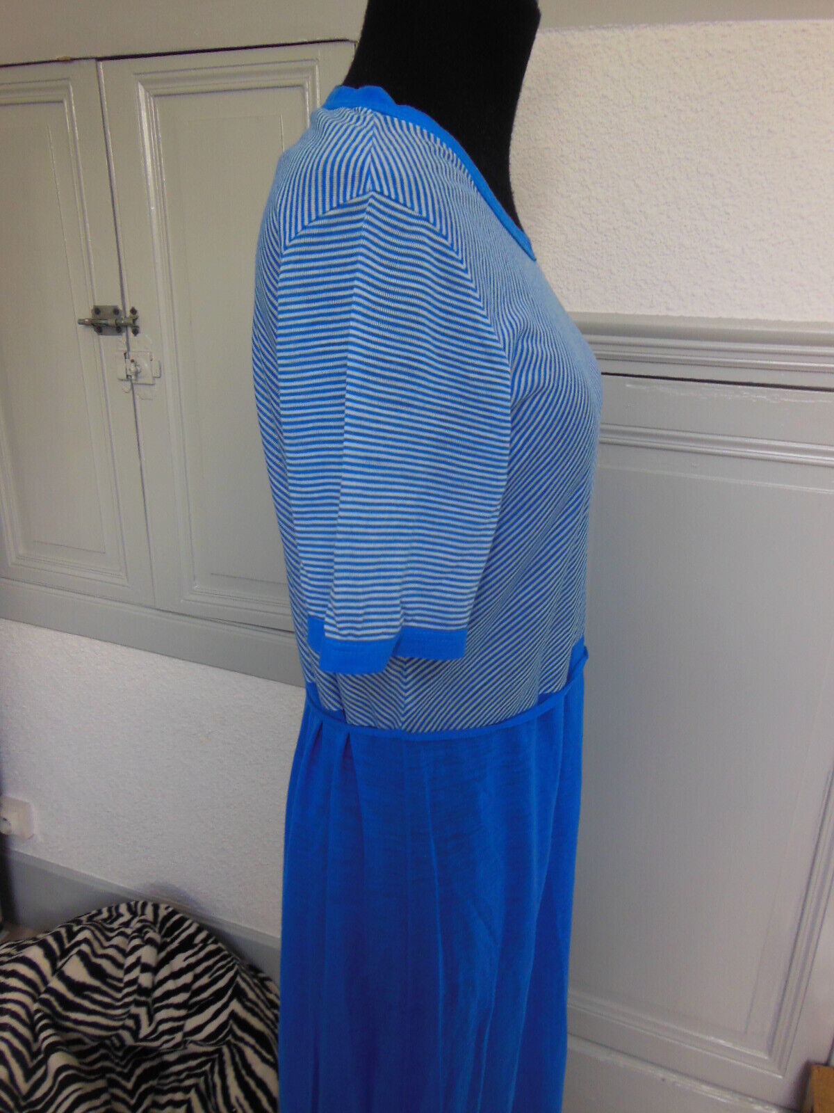 Pur vintage robe  ancienne bleu rayure taille 38/40? B7