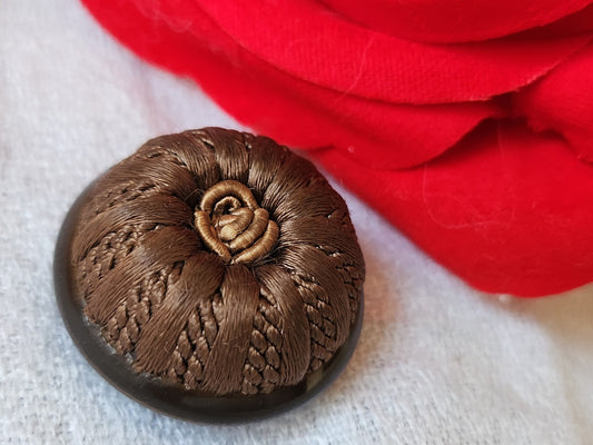 Ancien bouton  passementerie marron bombé 2,6  cm D19J
