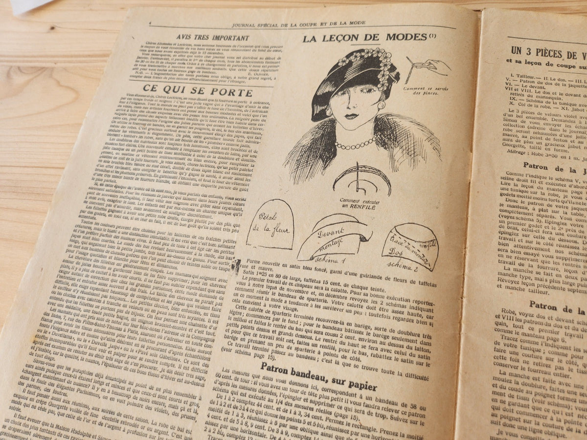 Journal de l'institut de coupe de paris année folle mode  Janvier 1926 patron