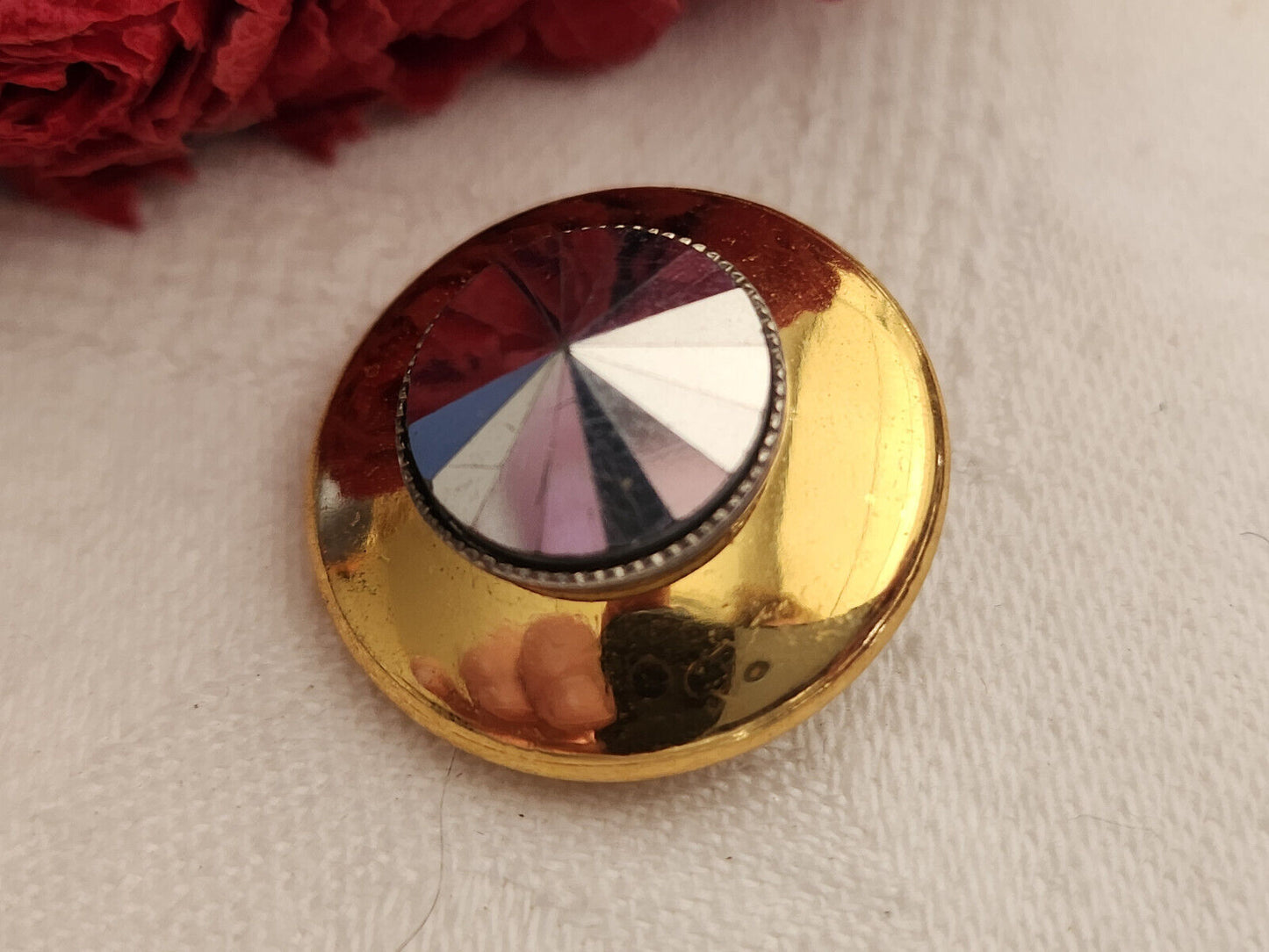 Bouton vintage en métal doré avec strass argenté pied 2,2 cm G2F