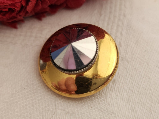 Bouton vintage en métal doré avec strass argenté pied 2,2 cm G2F