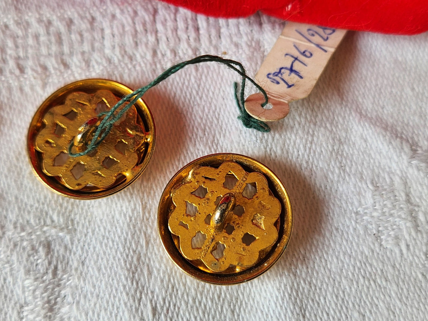 Duo boutons vintage en métal doré pied 1,8  cm G17c