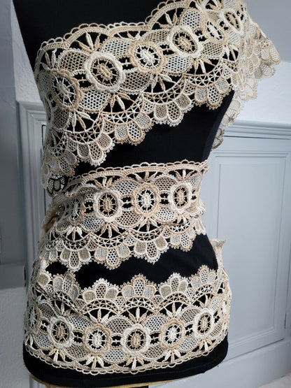 Très large et belle dentelle vintage ancienne style macramé 3 mètres  15,5 cm A1