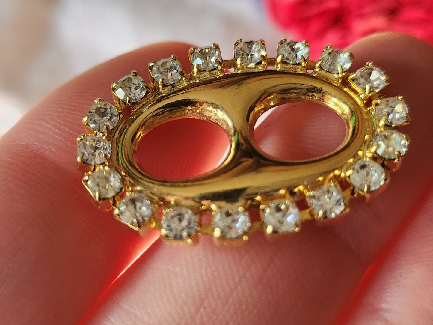 Gros bouton vintage métal masque strass ovale 3,2 cm bijoux ref 2866