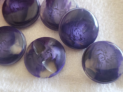 Lot 6 boutons vintage violet transparent veiné à  pied  2,2 cm ref 5952