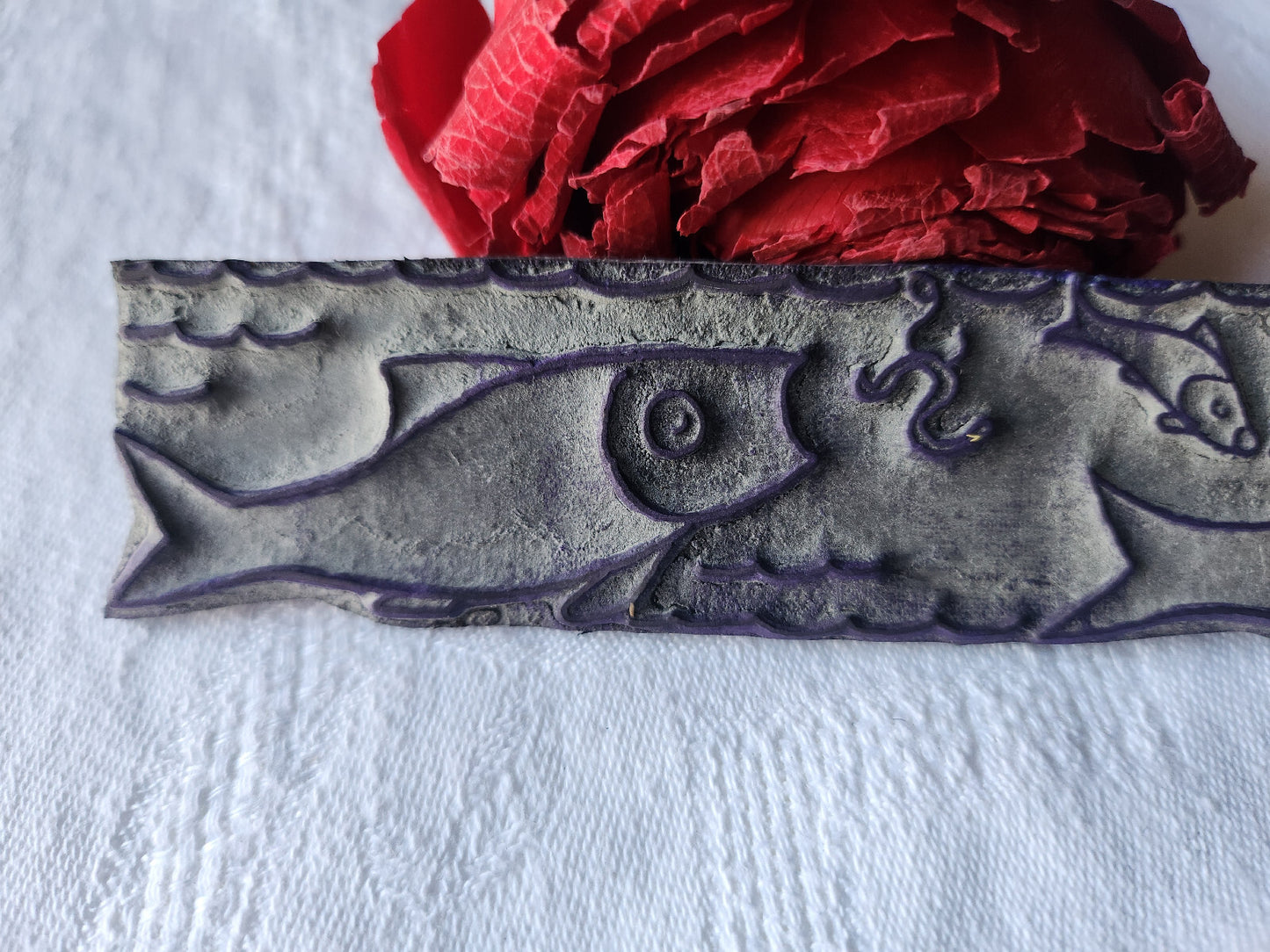 Tampon ancien sans support frise broderie collection poisson peche n°44