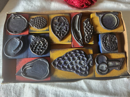 Lot 12 tampons vintage ecole collection boite fruit