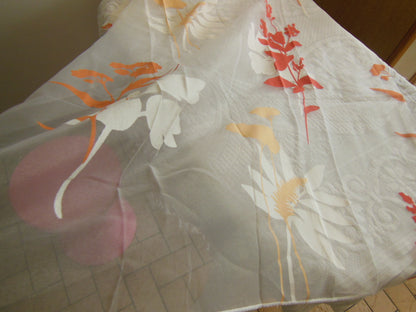 Coupon tissu luxe superbe voilage blanc orange blanc 93 cm sur 1 m 09 B6