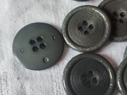 Lot 10 gros boutons vintage vert moucheté doré 3 cm trous ref 4711 *