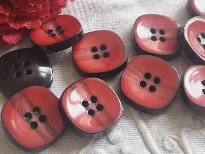 Lot 9 boutons vintage rouge noir scintillant à trous 1,9 cm ref 1837