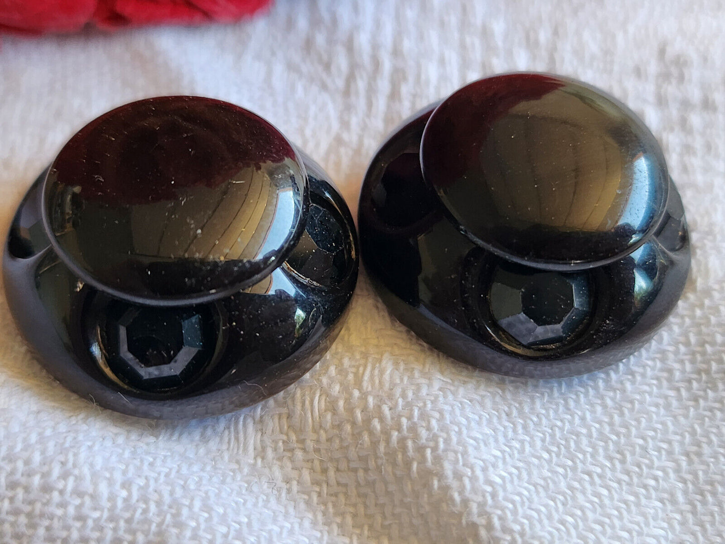 Duo boutons vintage noir marron avec strass en verre 2,2 cm pied G17G