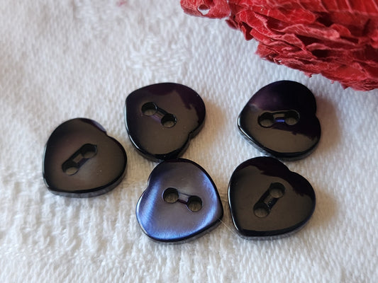 lot 5 mini boutons anciens en nacre forme de coeur bleu 1,1 cm ref 4906