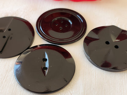 Lot 4 gros boutons anciens art deco noir 3,5 cm ref 6676
