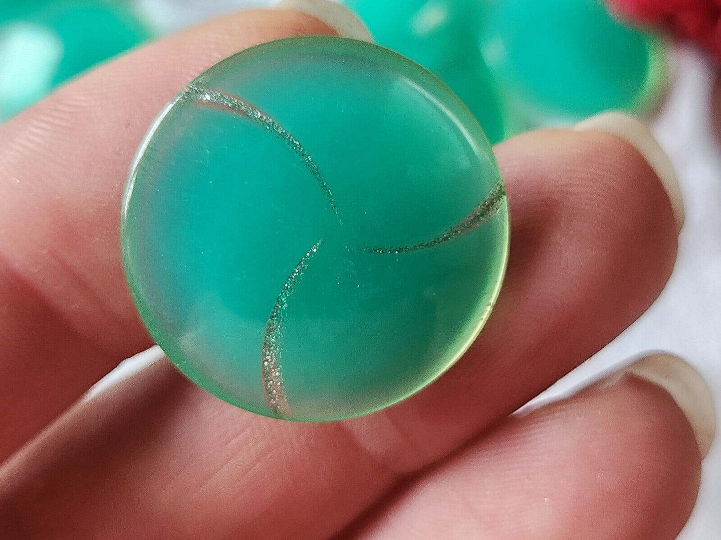 Lot 6 gros boutons vintage paillette bleu/vert  argenté pied 2,5 cm ref 1831