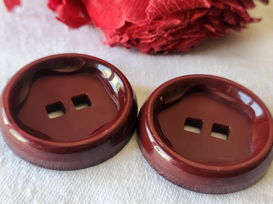 Duo gros boutons vintage rouge foncé épais 3,6 cm G14J