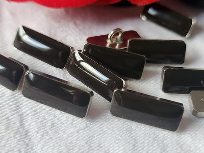 Lot 6 boutons vintage en métal argenté marron rectangle 1,5 sur 0,6 cm ref 4876