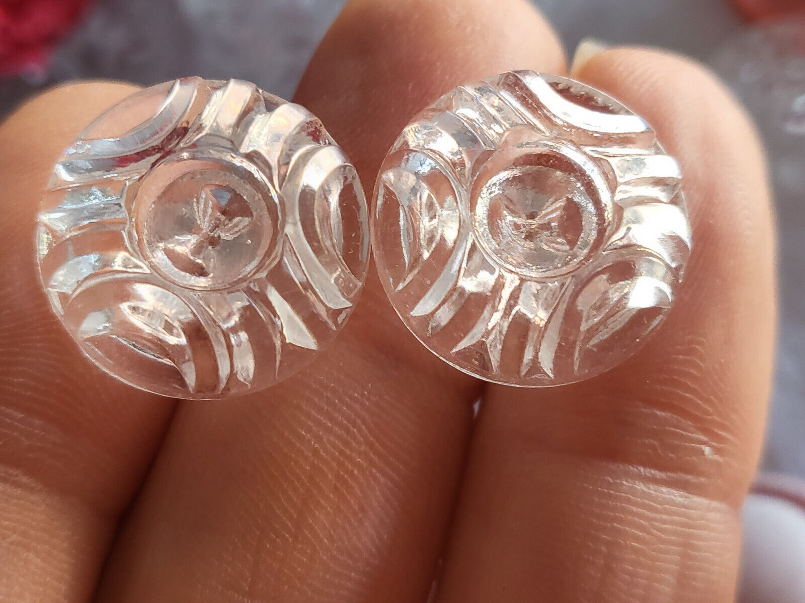 Lot 6 anciens boutons en verre  à strasser perler ou tel que 1,8 cm  ref 3375