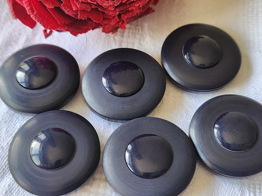 Lot 6 gros boutons vintage bleu foncé à pied épais 2,6 cm ref 3321