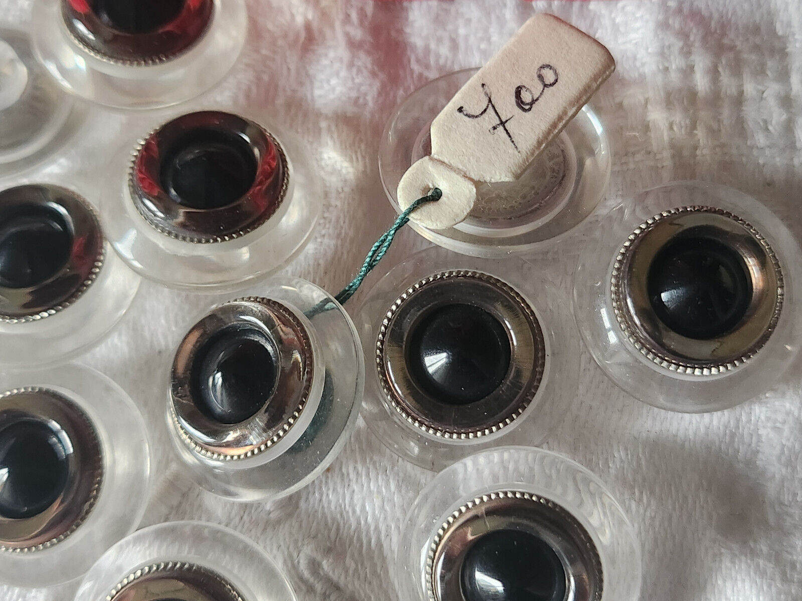 Lot 5 boutons vintage dome transparent noir argenté pied 2 cm ref 5613