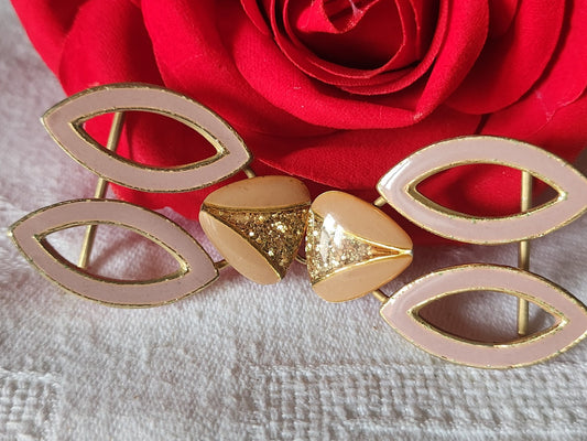 Boucle de ceinture ancienne vintage rose métal  en deux parties