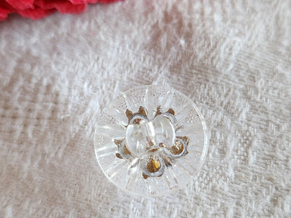 Bouton ancien en verre avec strass jaune bleu à pied bijoux   1,7 cm G10C