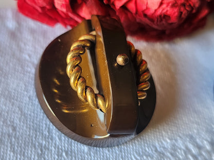 collection bouton ancien volumineux marron metal 3,3 cm ref 3158