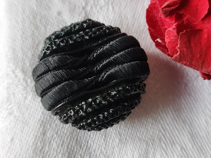gros bouton vintage résine et passementerie noir 2,7 cm G13Q
